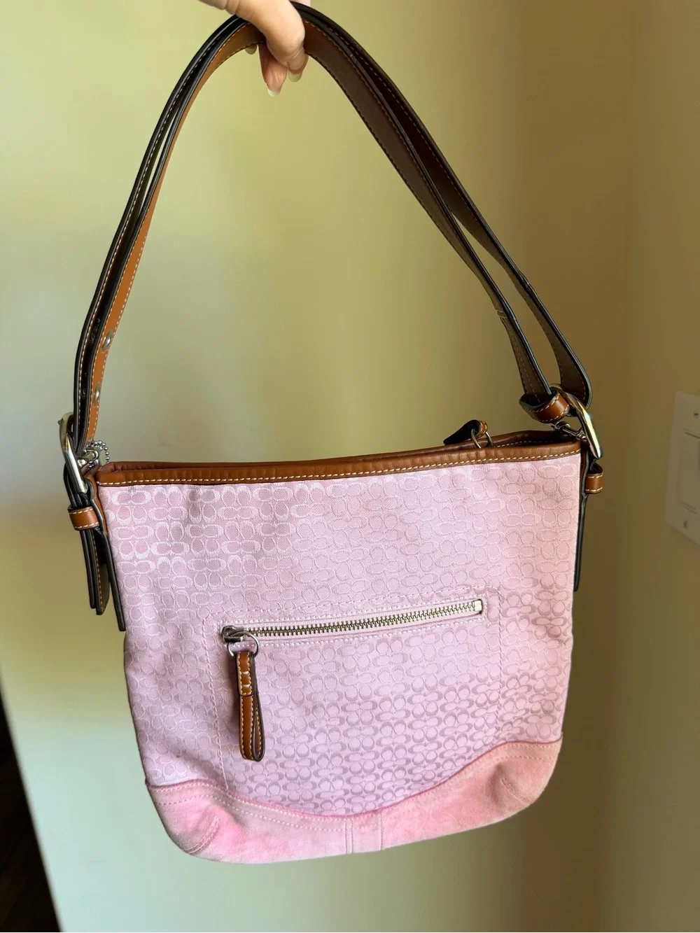 RARE Coach y2k vintage pink signature jacquard and pink suede shoulder bag